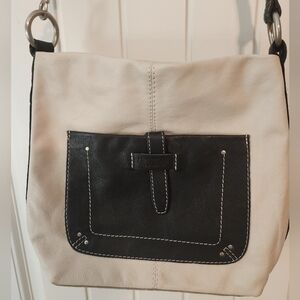 American Leather Co Black and Ivory Shoulder Bag Soft Leather Unstructured